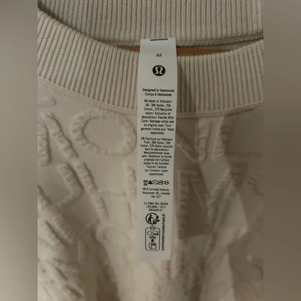 Lululemon Athletica Jacquard Cotton Blend Cream Crew Neck Sweater Size Medium - Picture 10 of 11